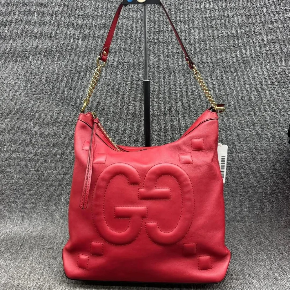 Authentic Gucci Embossed GG Leather Red Shoulder Designer Bag - Picture 2 of 14
